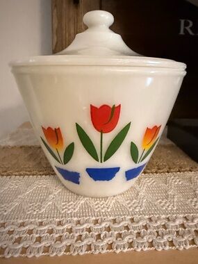 Fire King Tulip Grease Jar with lid 🌷
